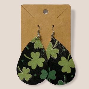 Hunter Green Irish Lucky Clover Dangle Earrings